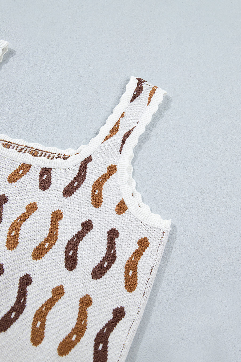 White Western Leopard/ Horseshoe Printed Scalloped Trim Square Neck Sweater Vest