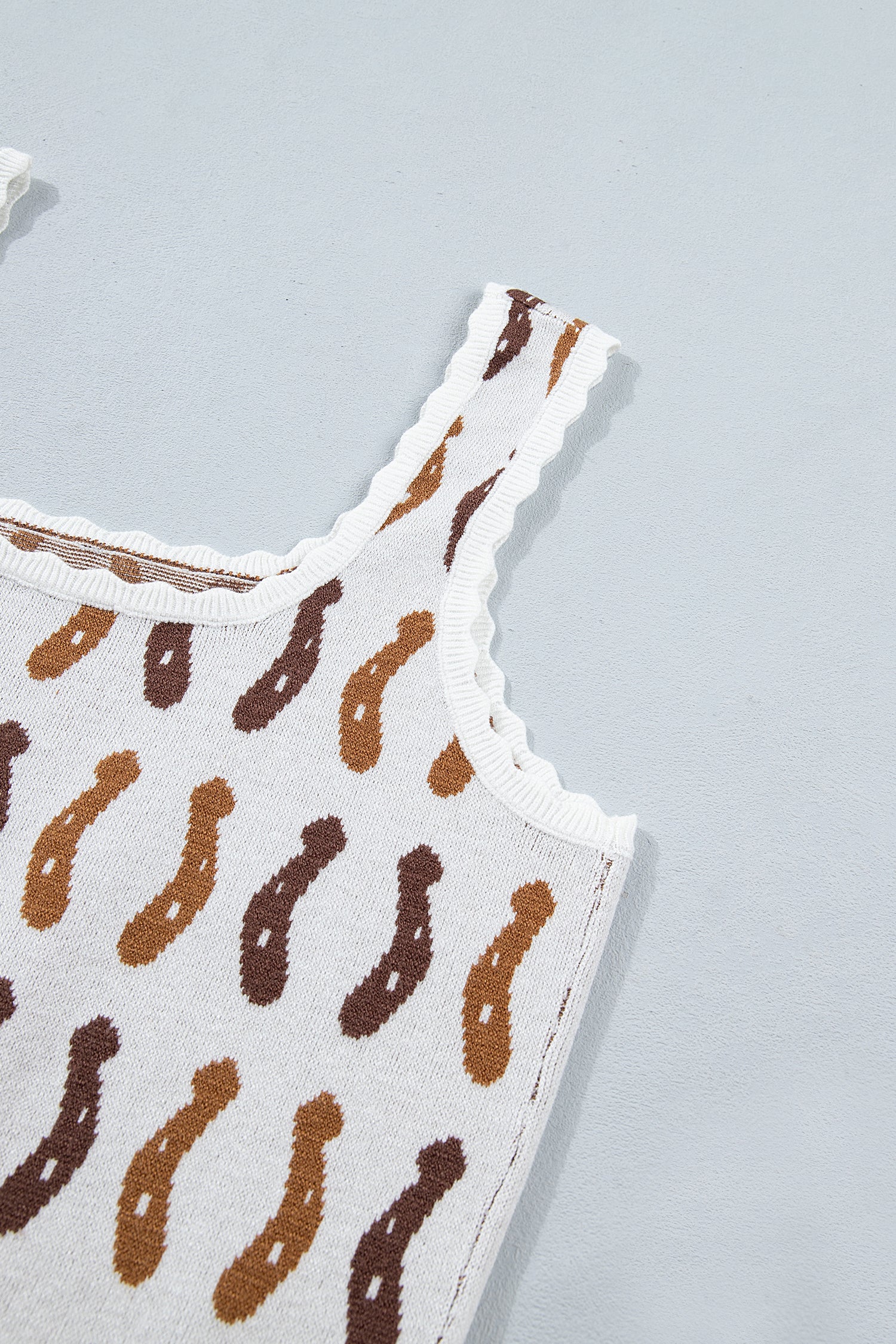White Western Leopard/ Horseshoe Printed Scalloped Trim Square Neck Sweater Vest