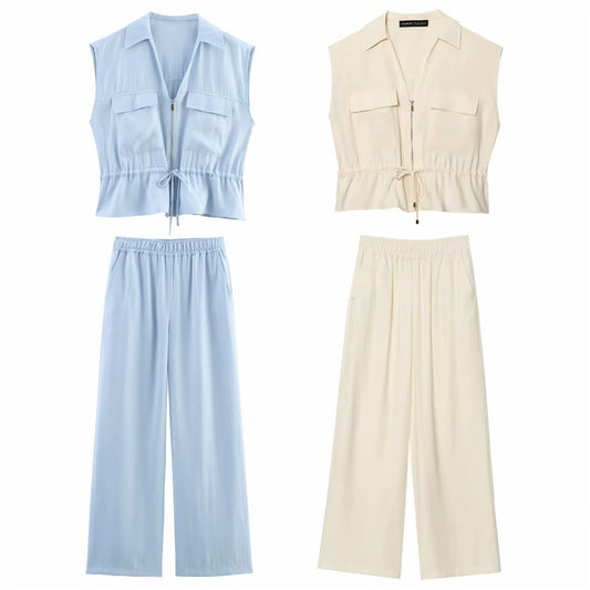 Elastic Waist Comfortable Wide Leg Casual Trousers
