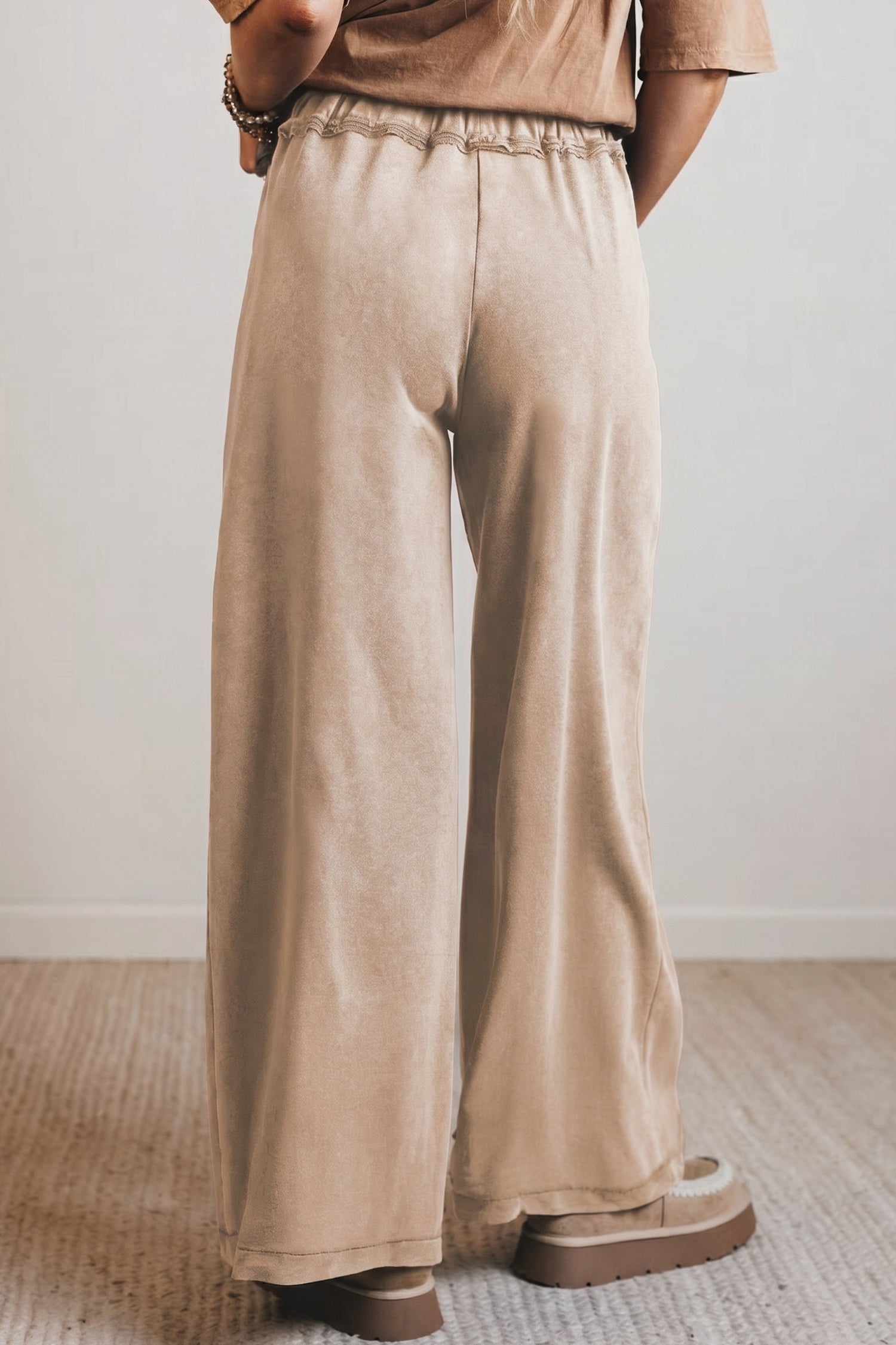 Smoke Gray Mineral Wash Drawstring Retro High Waist Wide Leg Western Pants