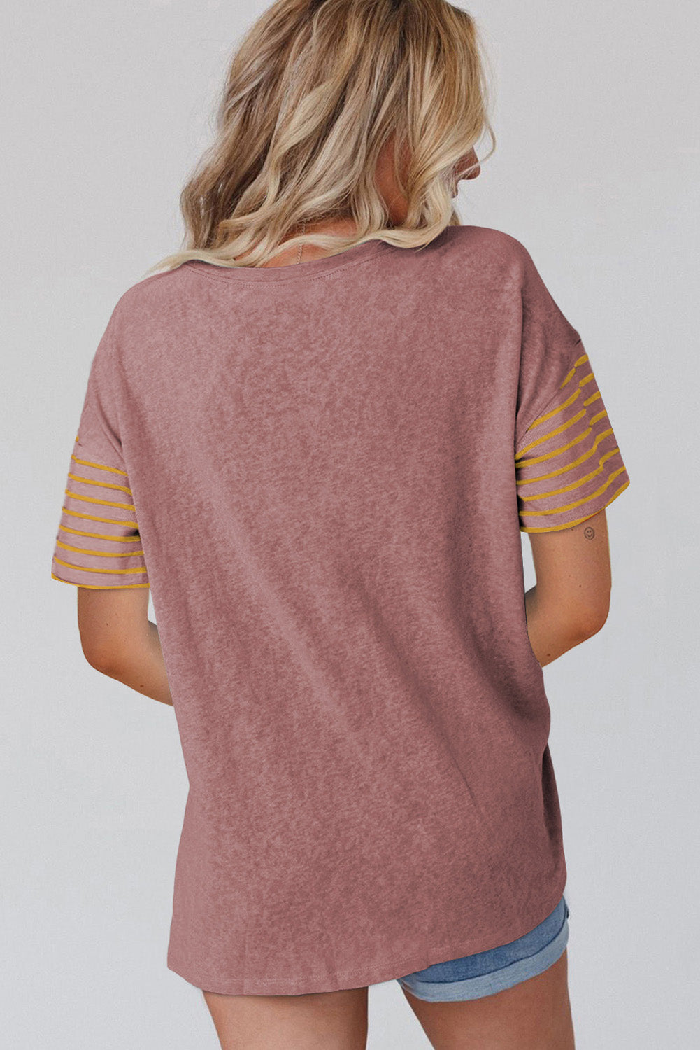 Red Dahlia Color Block Striped Detail Loose T Shirt