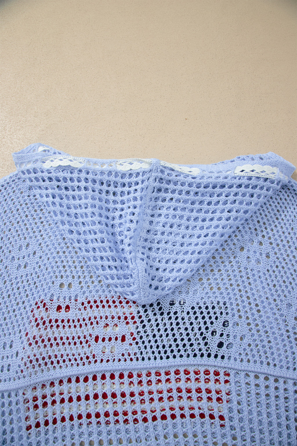Beau Blue Hollow Out Crochet Knit American Flag Patched Sweater Hoodie