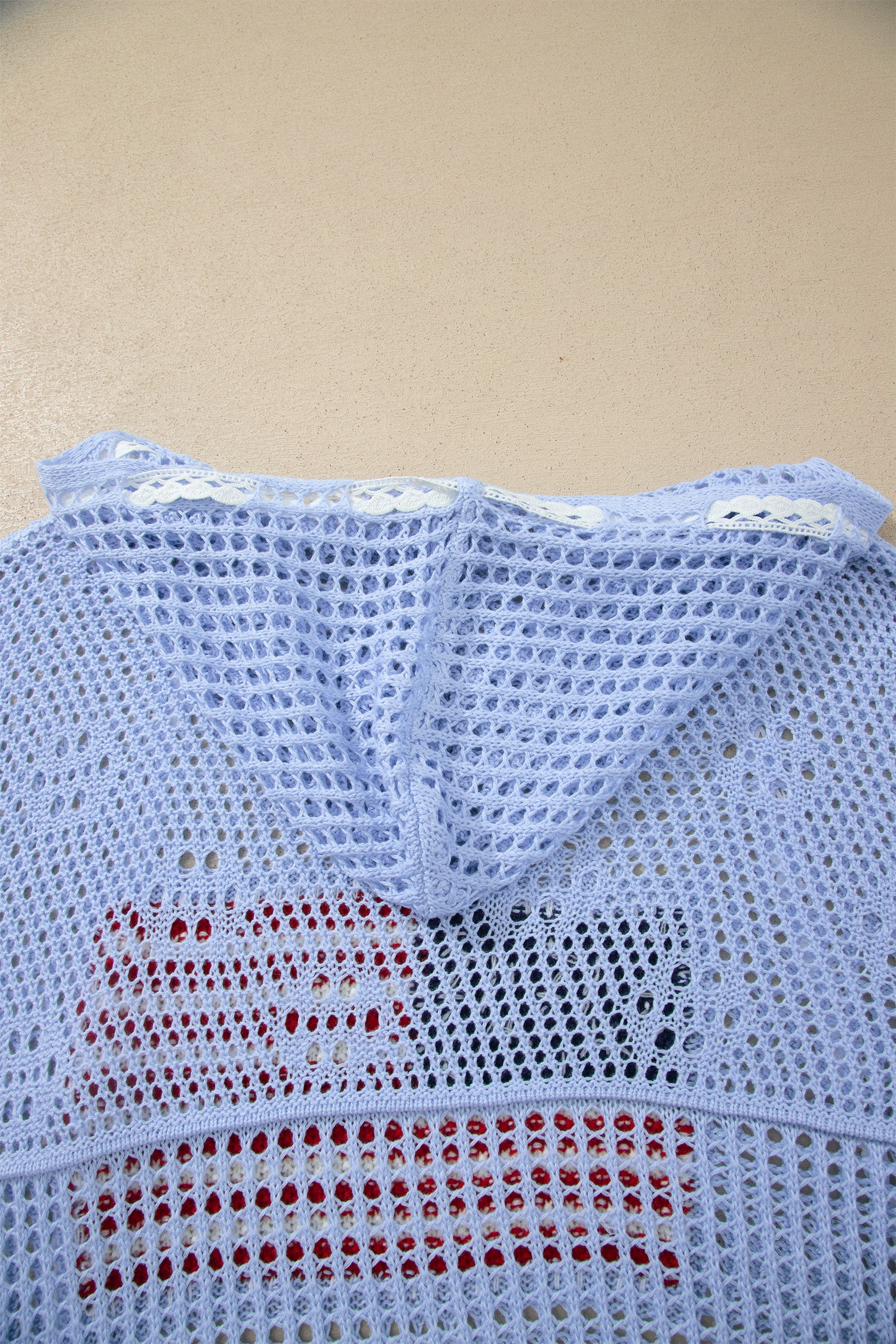 Beau Blue Hollow Out Crochet Knit American Flag Patched Sweater Hoodie