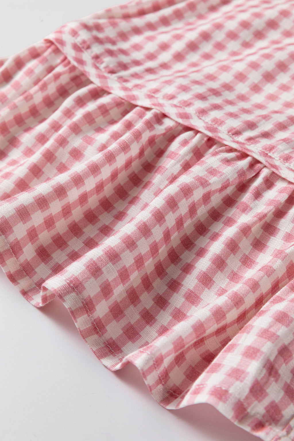 Pink Plaid Half Sleeve Ruffle Hem Button Down Shirt