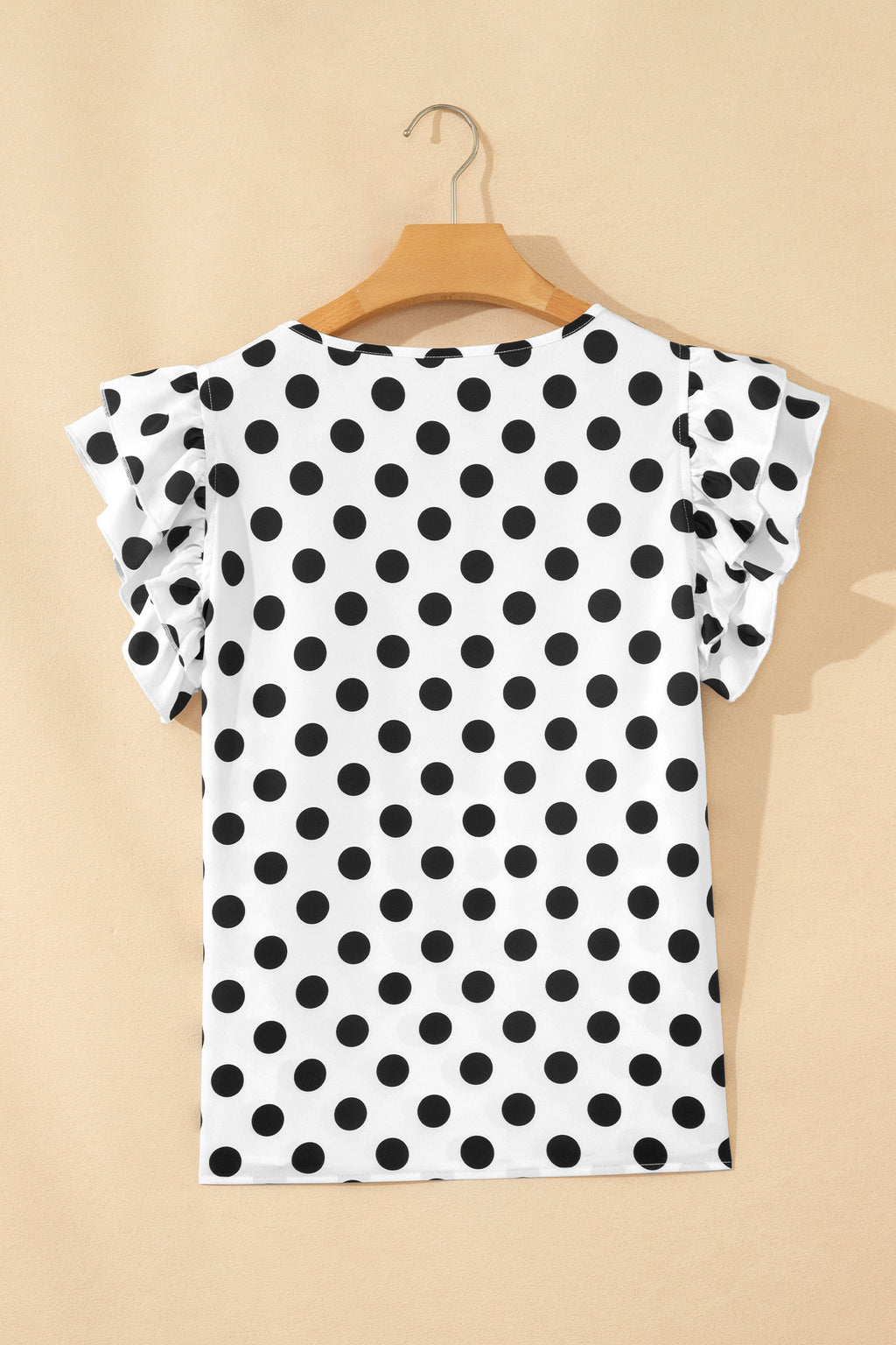 White Polka Dot Print Ruffled Short Sleeve Blouse