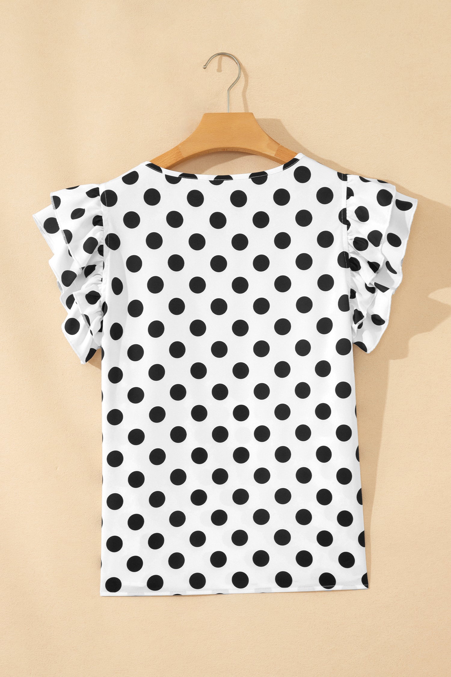 White Polka Dot Print Ruffled Short Sleeve Blouse