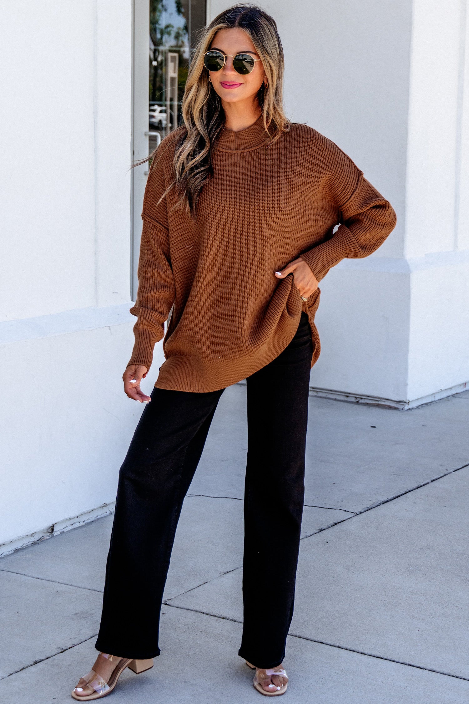 Orchid Bouquet Long Sleeve Ribbed Knit Stand Neck Regular Fit Sweater