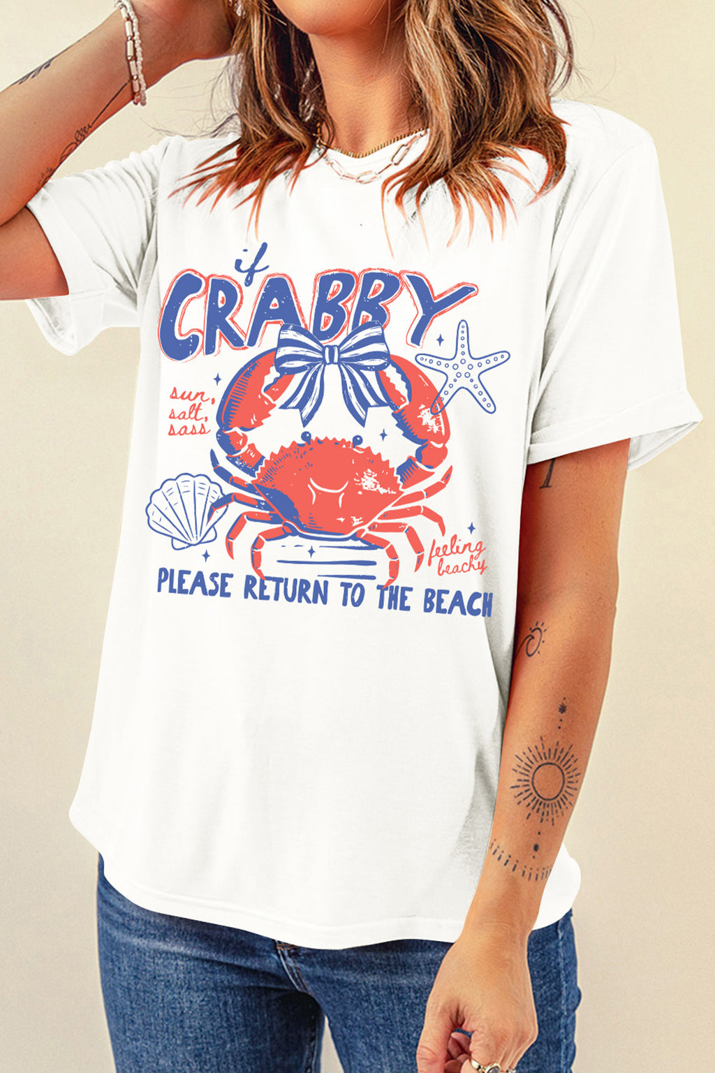 White Coquette Crabby Vacation Graphic Tee
