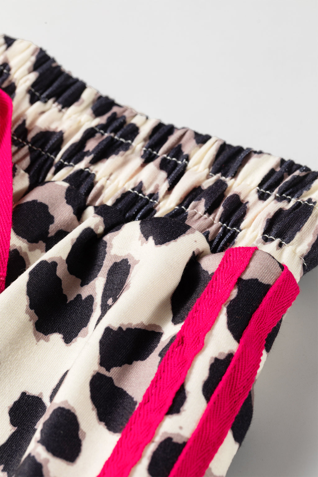 Rose Contrast Detail Tie Waist Leopard Print Casual Pants