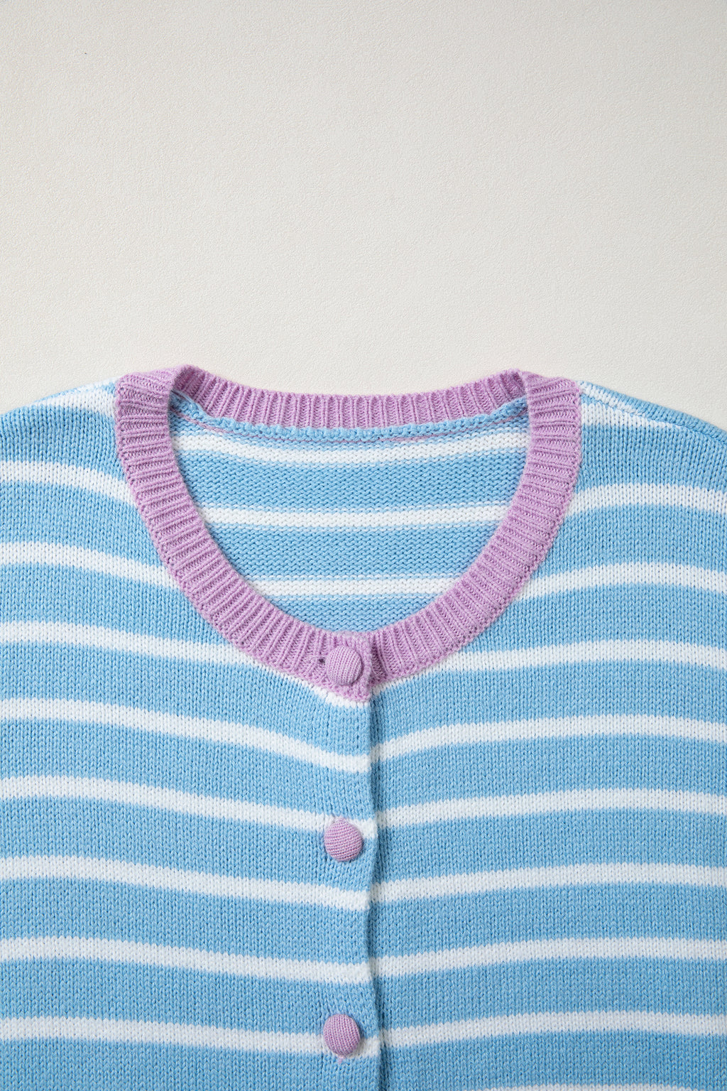 Sky Blue Stripe Striped Long Sleeve Round Neck Open Front Cardigan