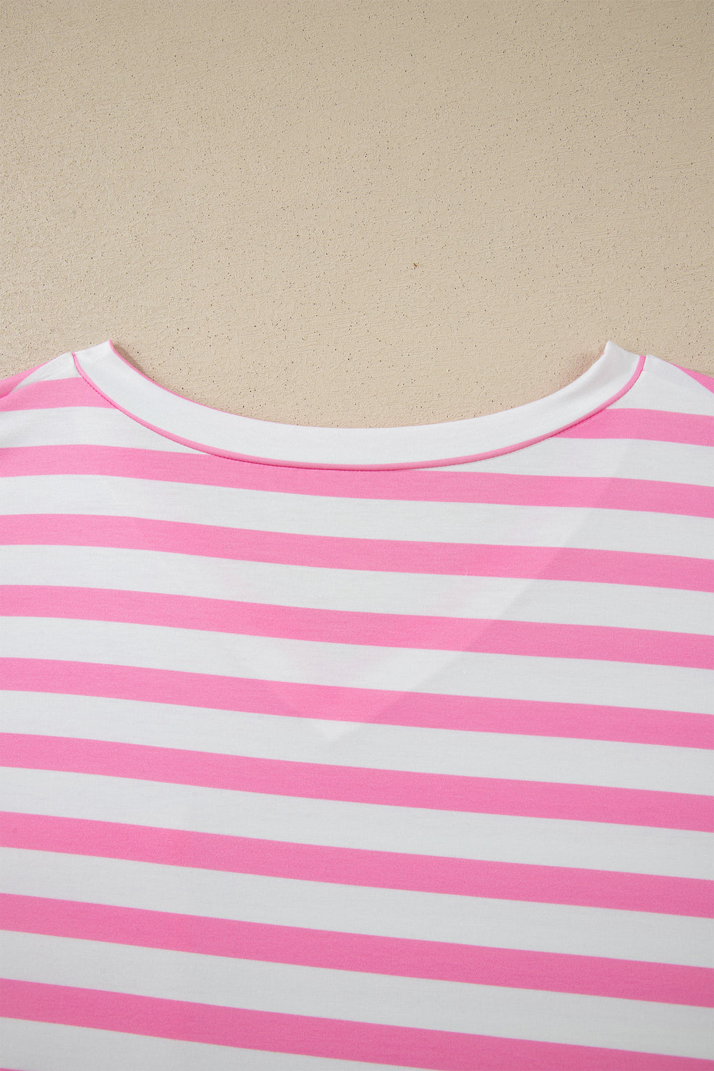 Pink Stripe Colorblock Patched Pocket V Neck Plus Size Tee