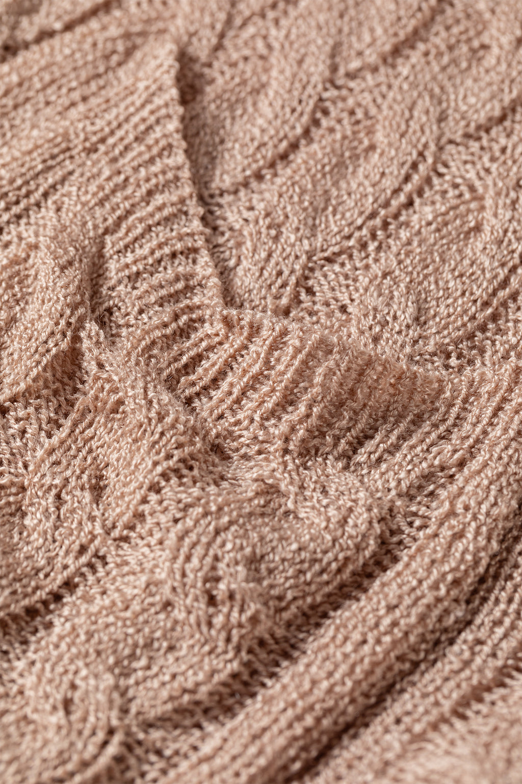 Pink Drop Shoulder Crochet Knit Open Front Cardigan
