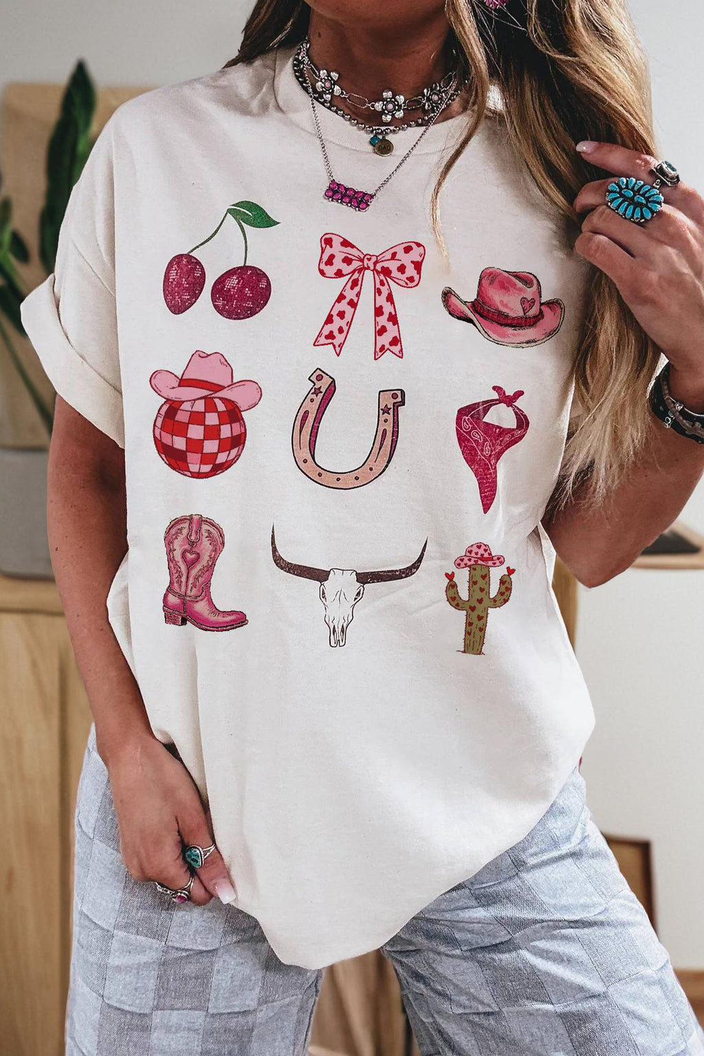 White Coquette Cowgirl Elements Printed Relaxed Tee
