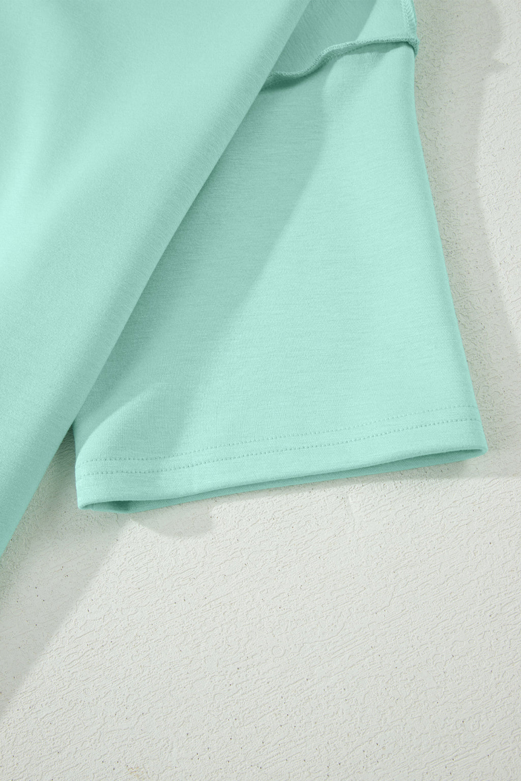 Moonlight Jade Solid Color Exposed Seam Mock Neck Oversize Tee Casual Shorts 2pcs Outfit