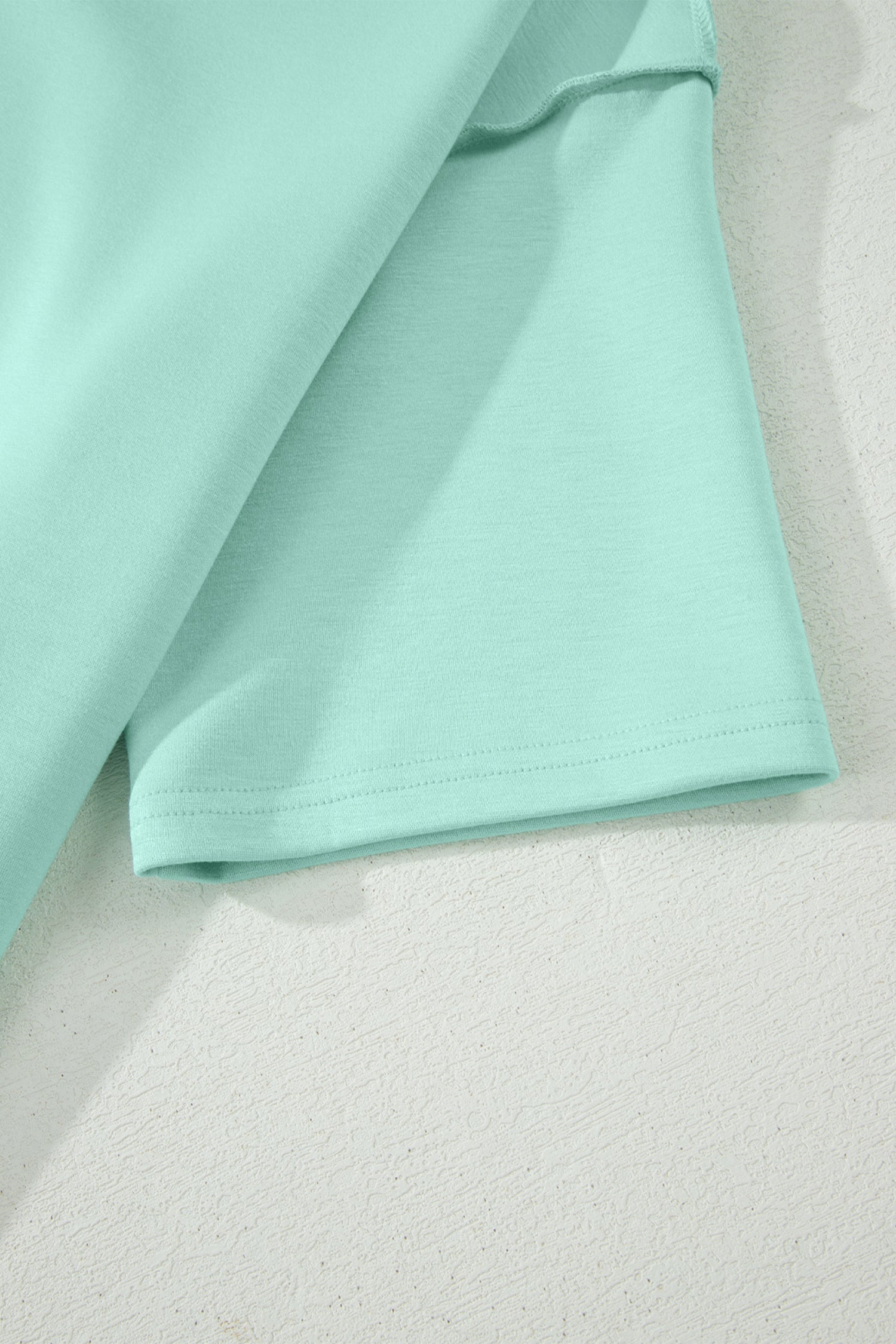 Moonlight Jade Solid Color Exposed Seam Mock Neck Oversize Tee Casual Shorts 2pcs Outfit