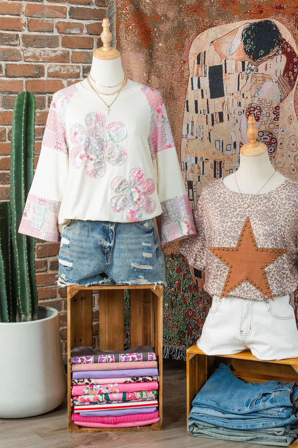 Beige Color Block Retro Floral Patchwork Long Sleeve Top