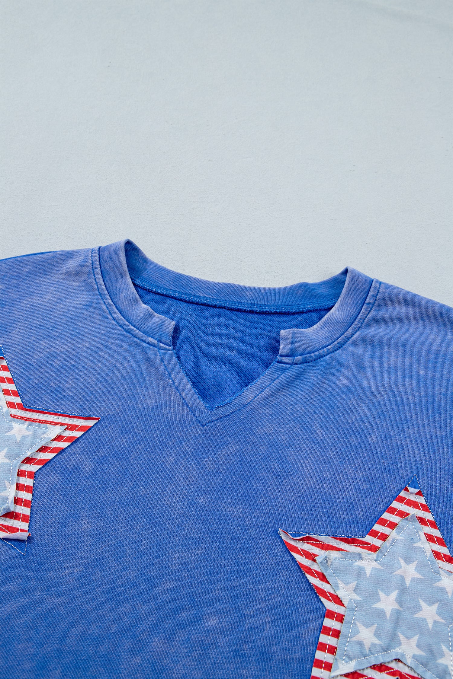 Sky Blue Patriot Star Patched Notched Neck Mineral Washed Tee