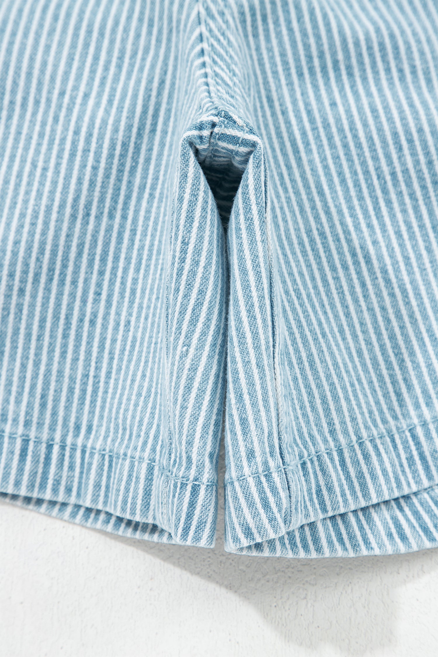 Blue Stripe Plus Size Contrast Drawstring Elastic Waist Denim Shorts