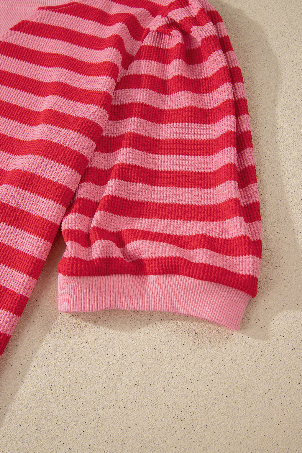 Red Stripe Puff Short Sleeve T Shirt Matching Shorts Set