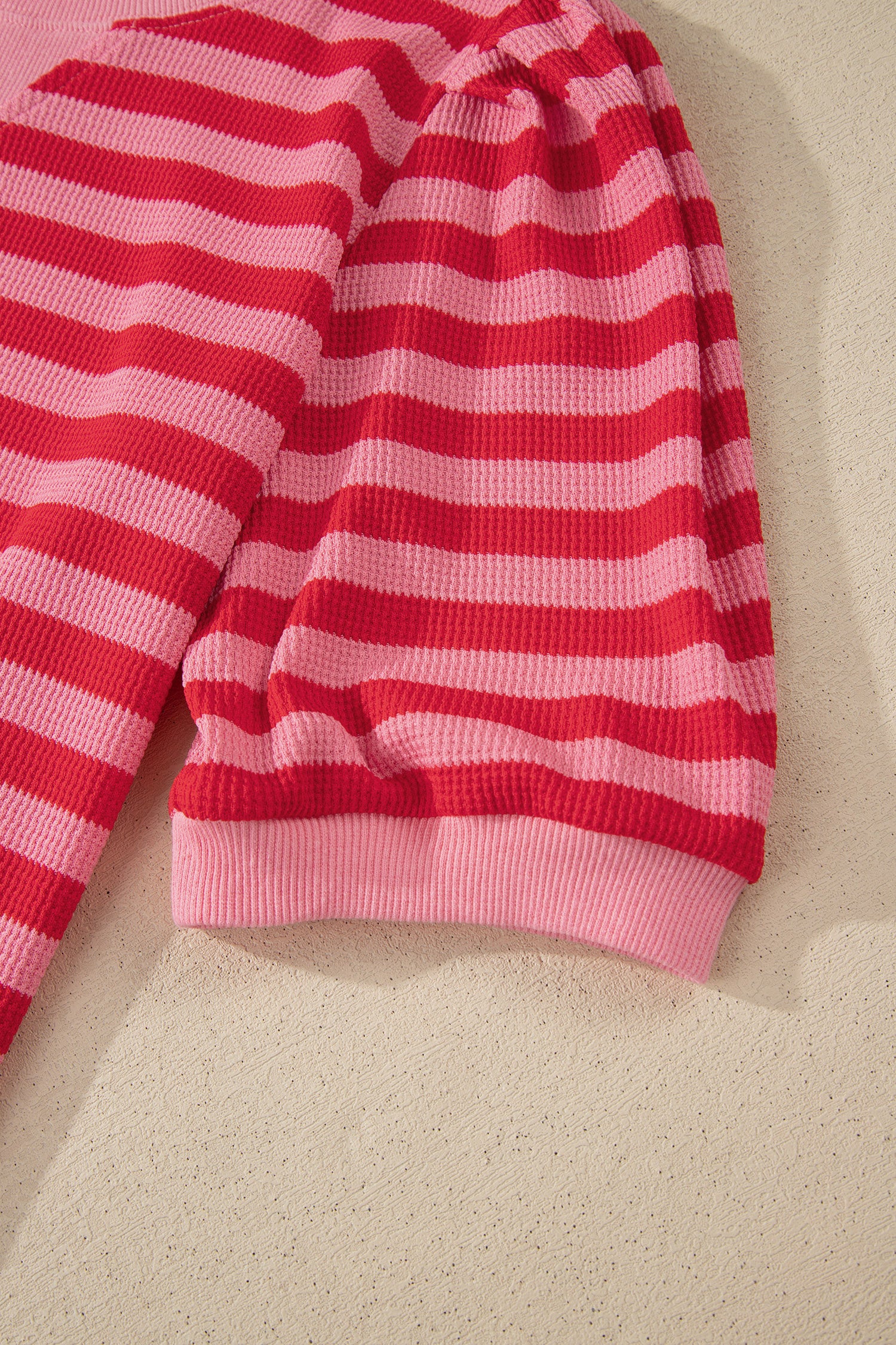 Red Stripe Puff Short Sleeve T Shirt Matching Shorts Set