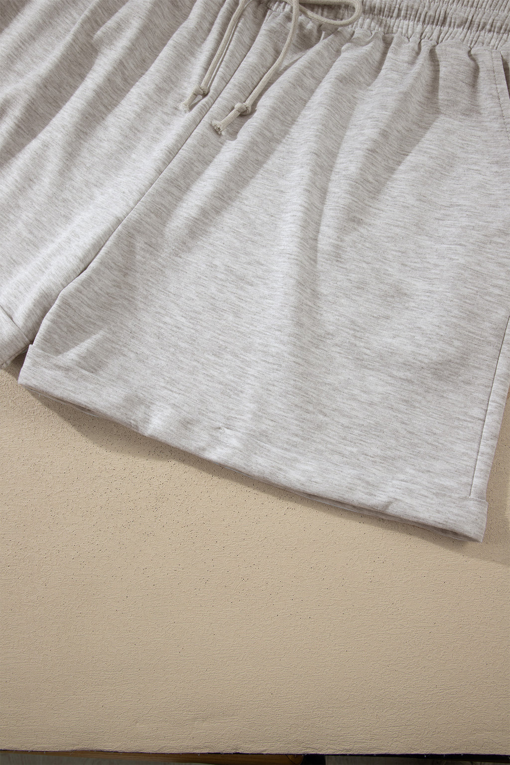 Light Grey Plus Size Solid V-Neck Short Sleeve Elastic Waist Two-Piece Set