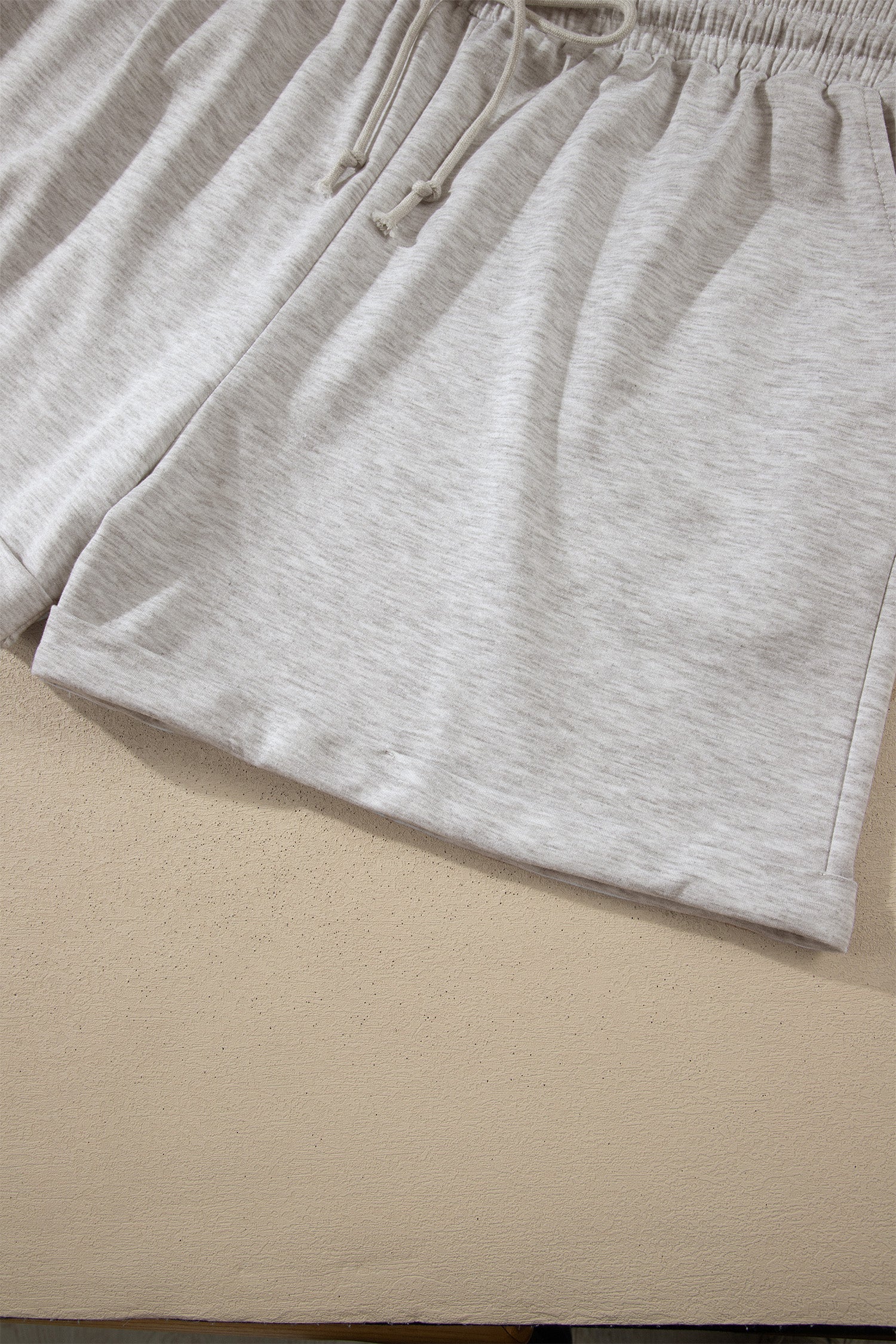 Light Grey Plus Size Solid V-Neck Short Sleeve Elastic Waist Two-Piece Set