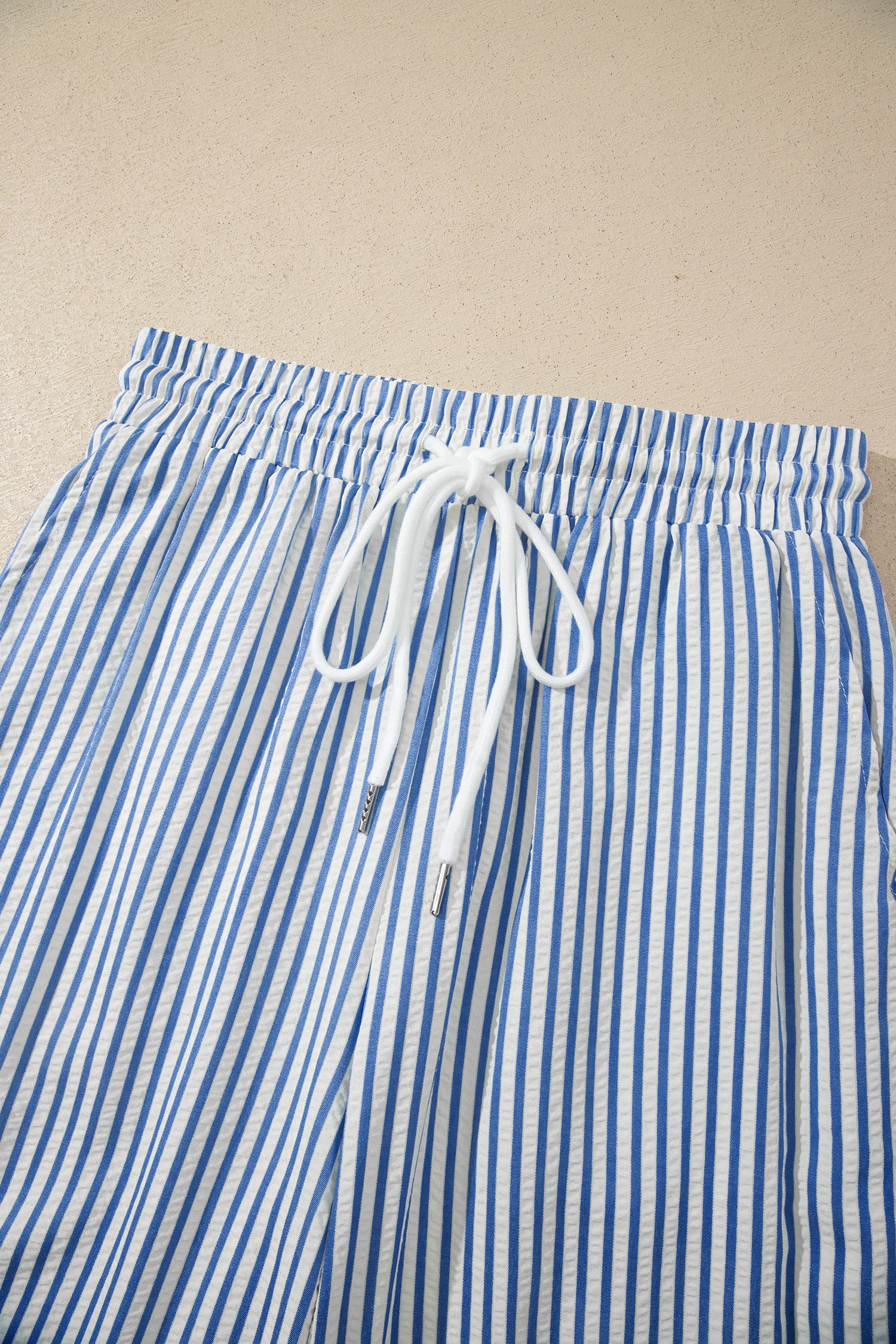 Blue Stripe Drawstring Elastic Waist Ankle Length Shift Pants