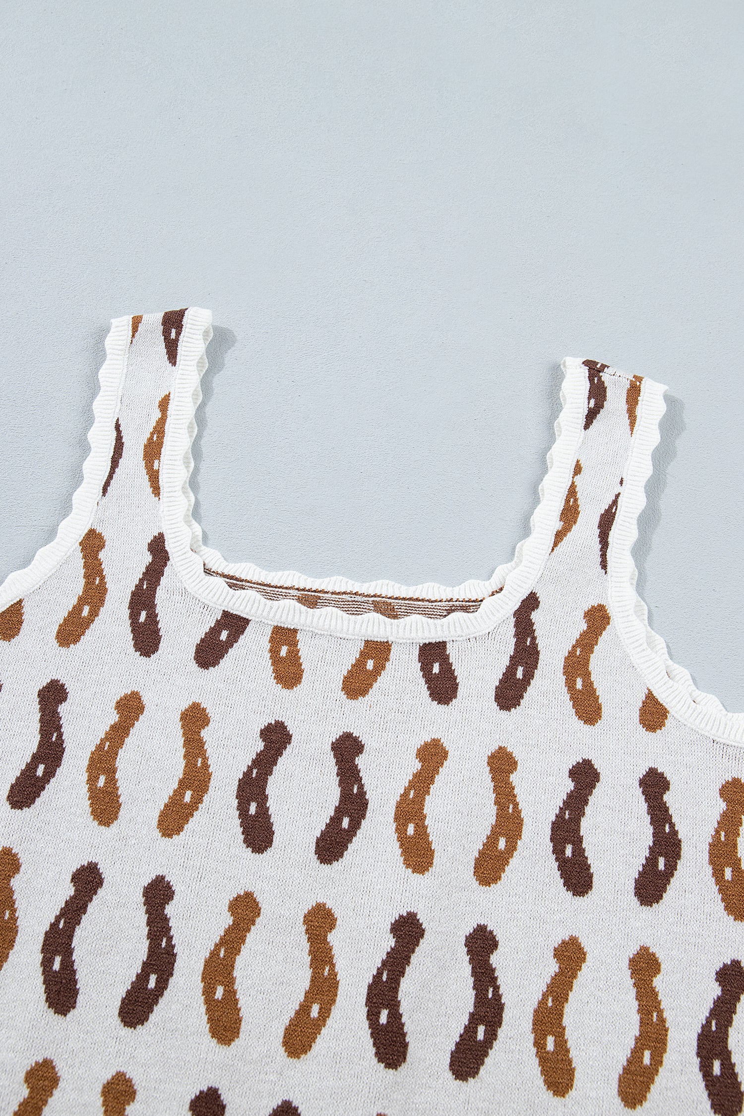 White Western Leopard/ Horseshoe Printed Scalloped Trim Square Neck Sweater Vest