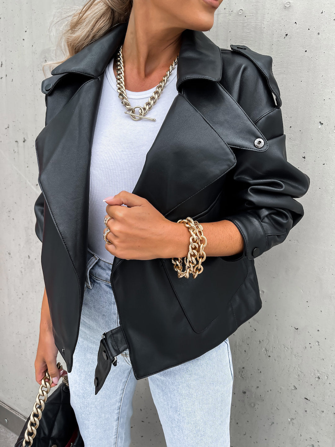 Women PU Leather Loose Jacket