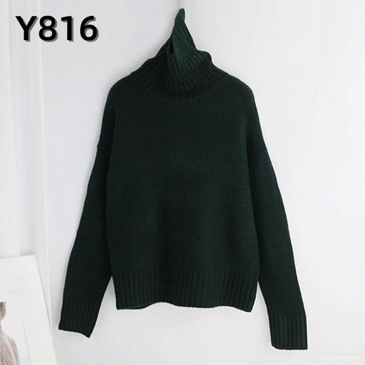 Women Knitted Turtleneck Sweater Pullover Jumper Batwing Top