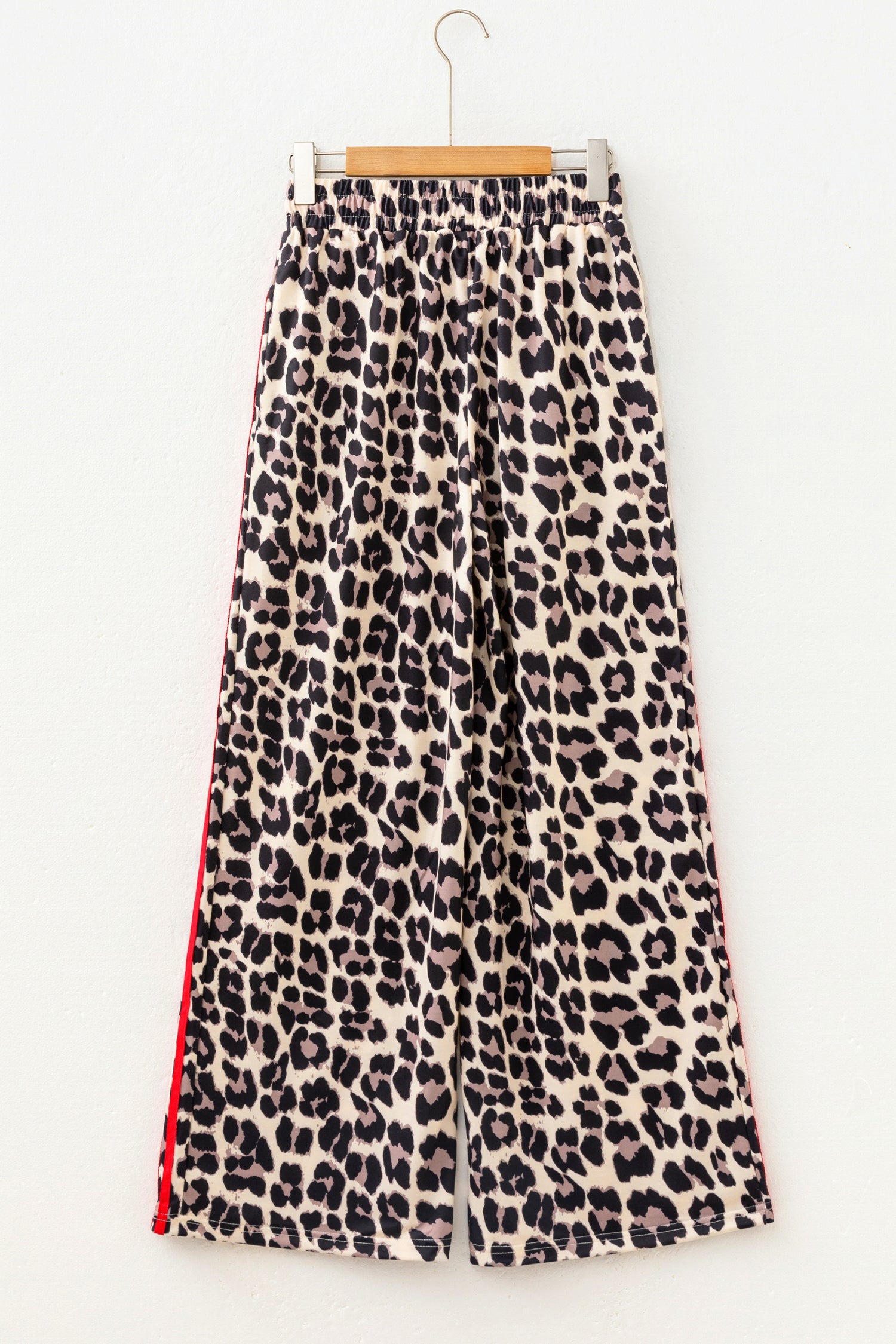 Rose Contrast Detail Tie Waist Leopard Print Casual Pants