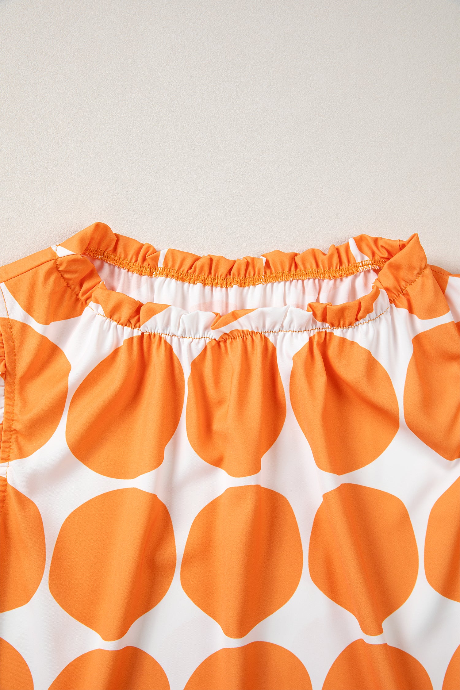 Yellow Polka Dot Print Frilled Round Neck Shift Tank Top