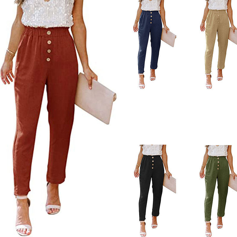 Women's Casual Loose and Comfortable Pant Pocket Elastic Pants