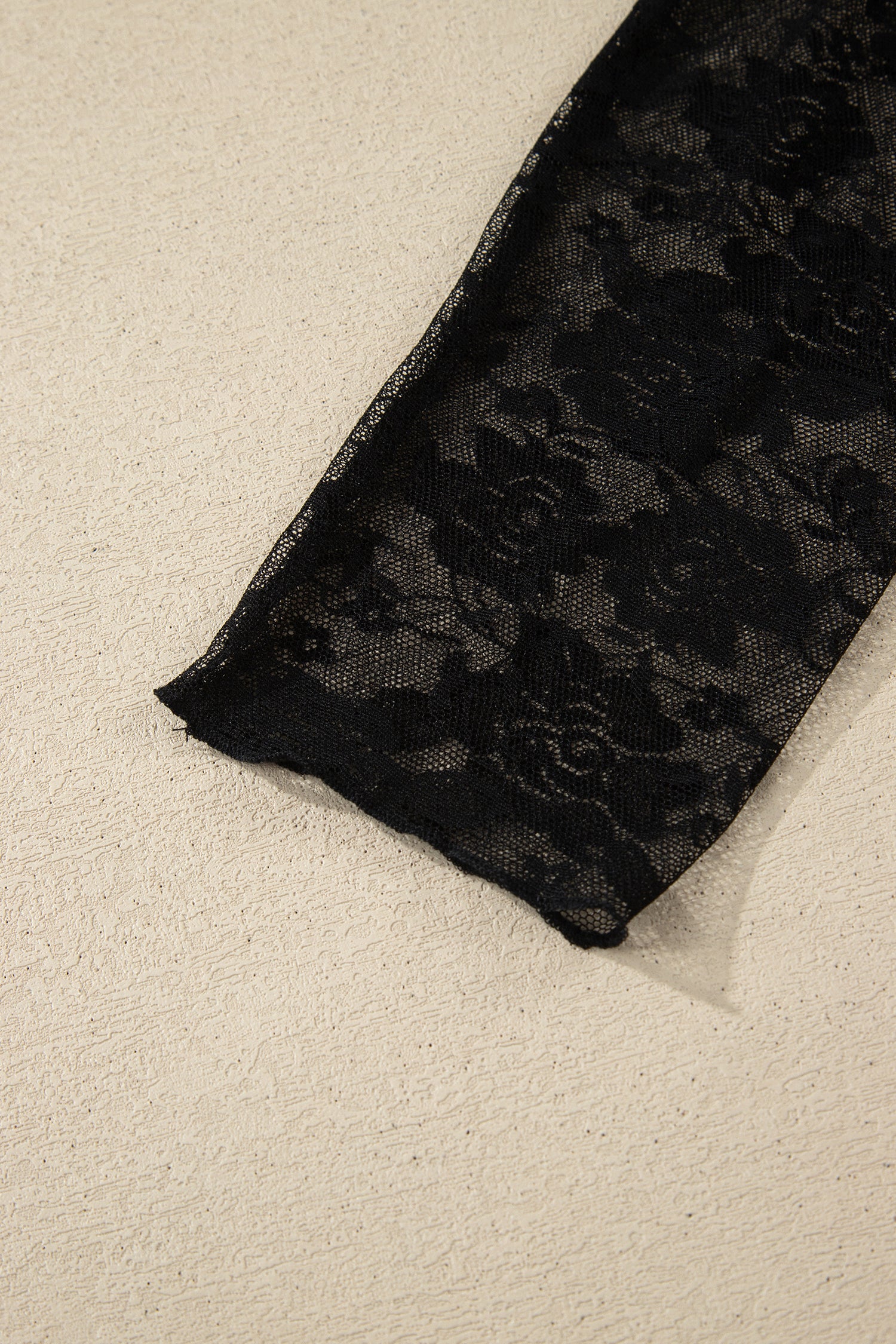 Black Plus Size Floral Mesh Long Sleeve Top