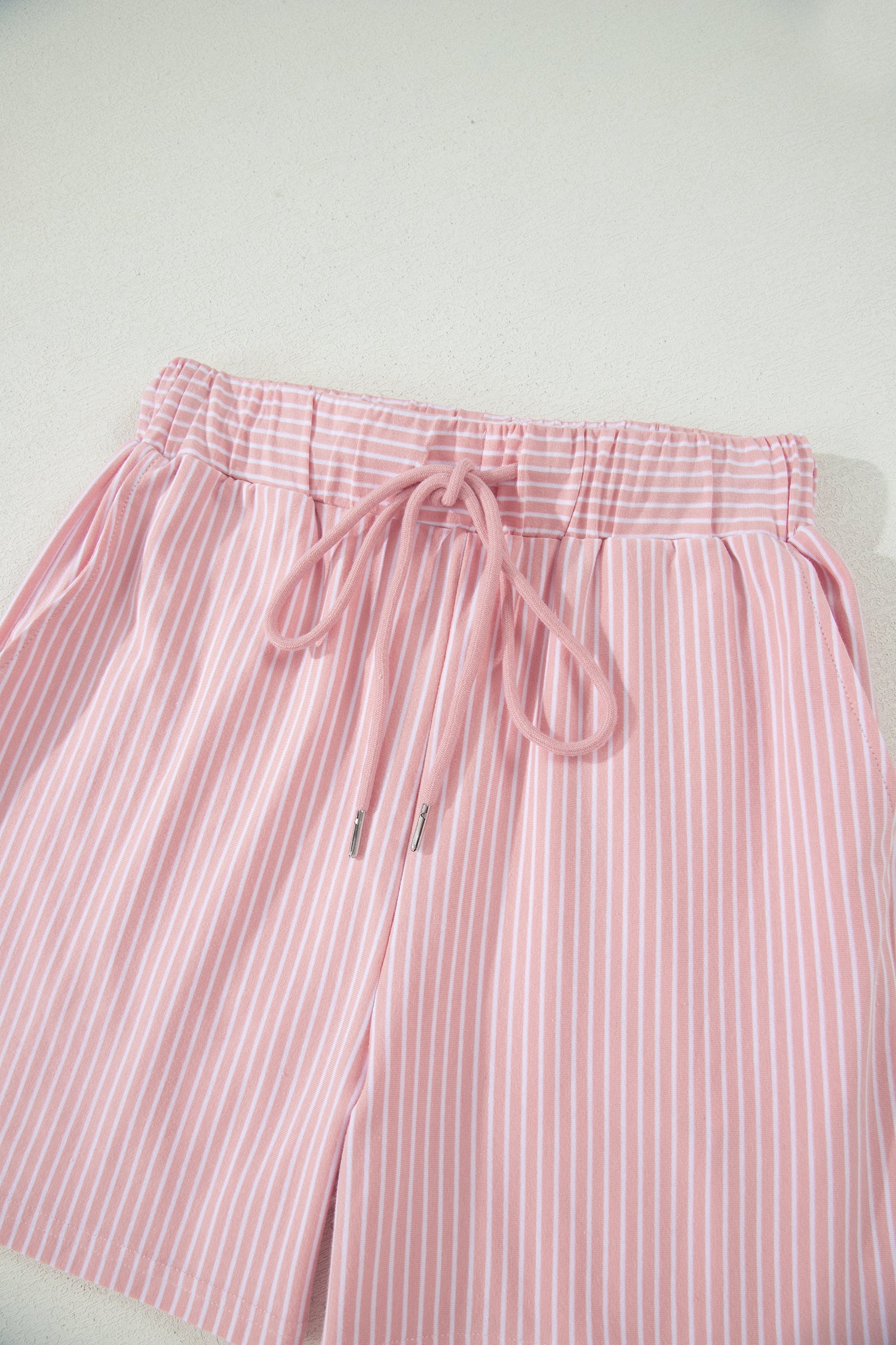 Pink Stripe Dolman Sleeve Polo Shirt and Drawstring Shorts Set