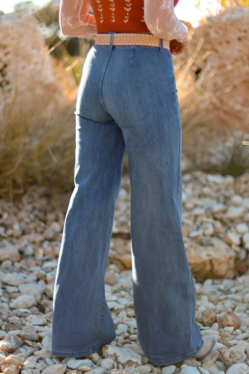 Ashleigh Blue Multi Buttons High Waist Wide Leg Jeans With Pockets