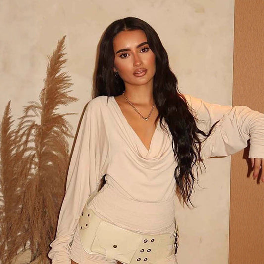 Swing Collar Backless Slim Fit Long-sleeved T-shirt Women