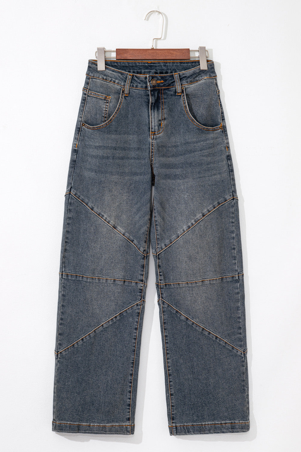 Sail Blue Exposed Stitching Loose Straight High Waist Barrel Jeans