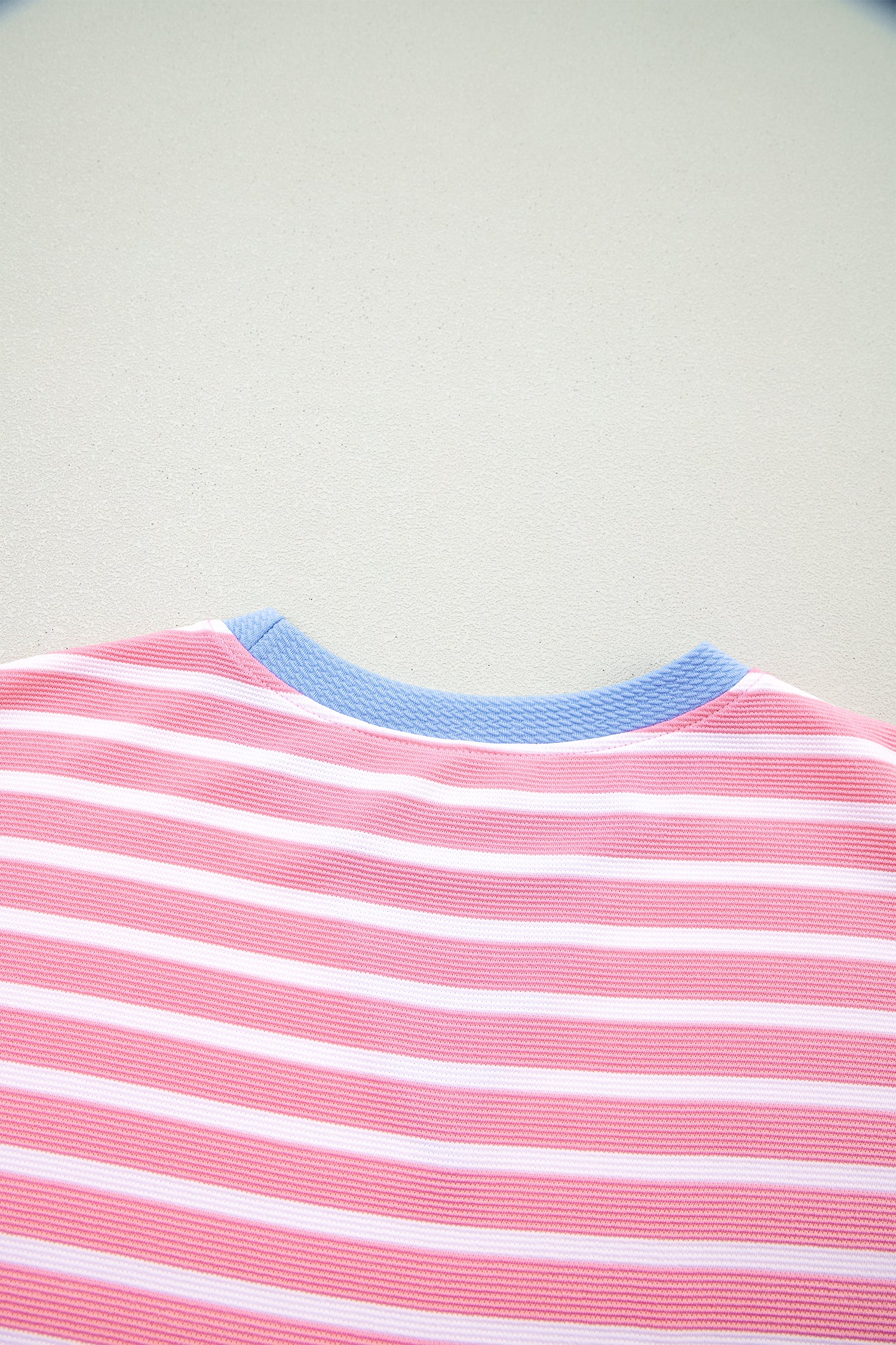 Pink Stripe Contrast Trim Loose Short Sleeve Top