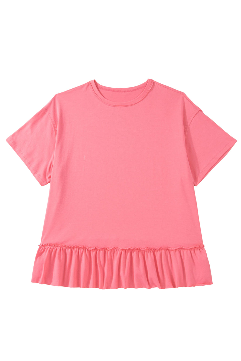Peach Blossom Solid Color Raw Seam Detail Ruffle Hem Plus Size T Shirt