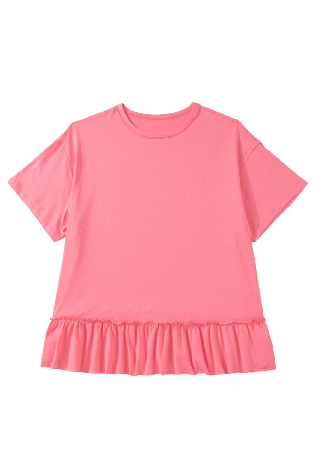 Peach Blossom Solid Color Raw Seam Detail Ruffle Hem Plus Size T Shirt