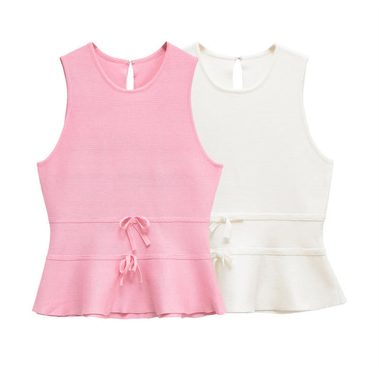 Women's Short Skirt Bowknot Decoration Knitted Top