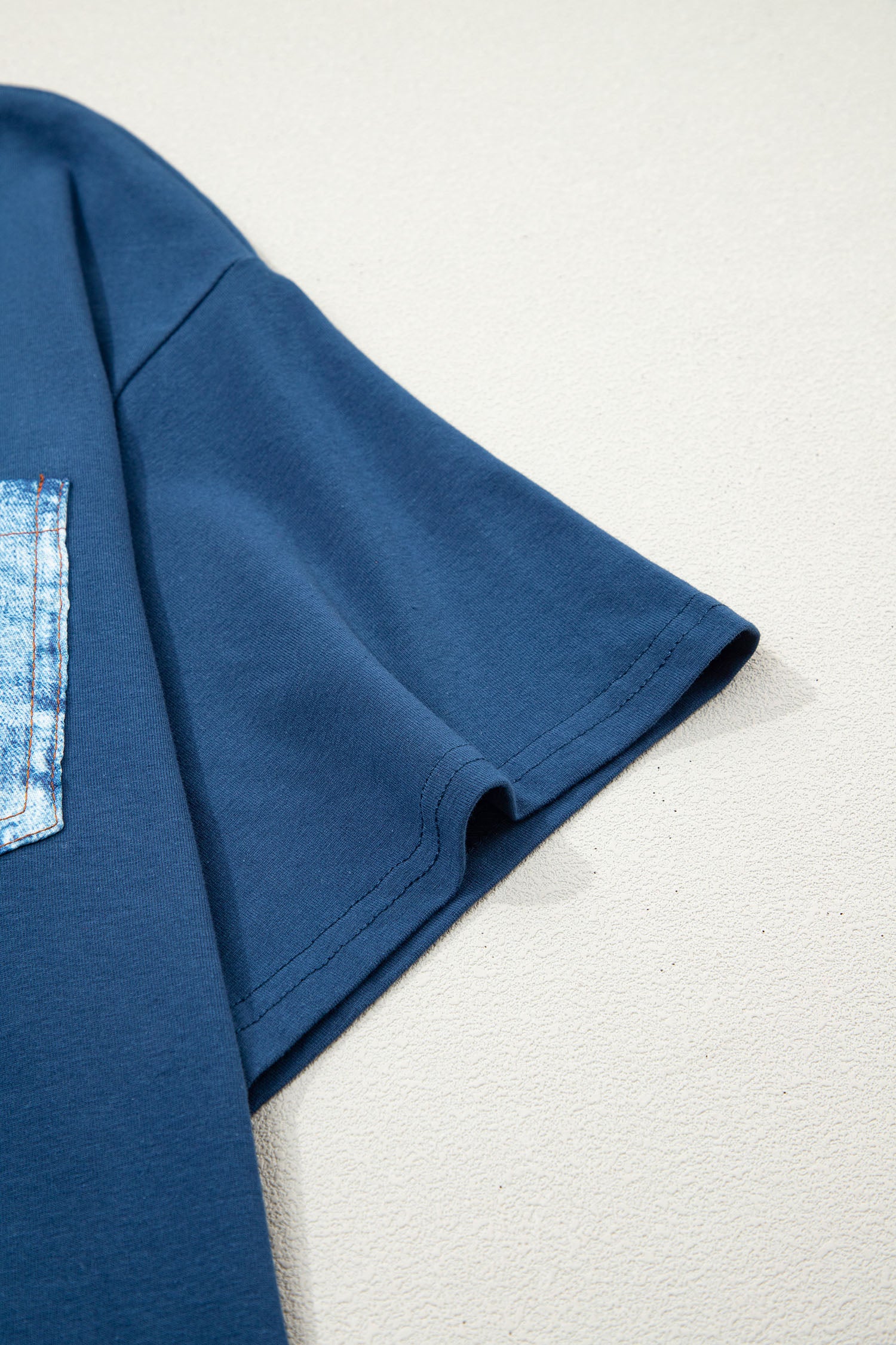 Sail Blue Color Block Chest Pocket Patched Casual Short Sleeve Top