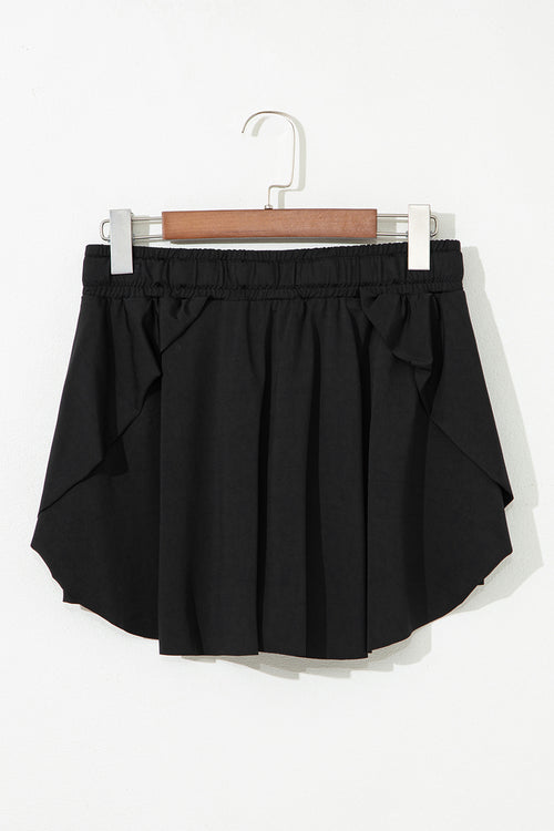 Black Plus Size Drawstring Waist Flared Tennis Skort