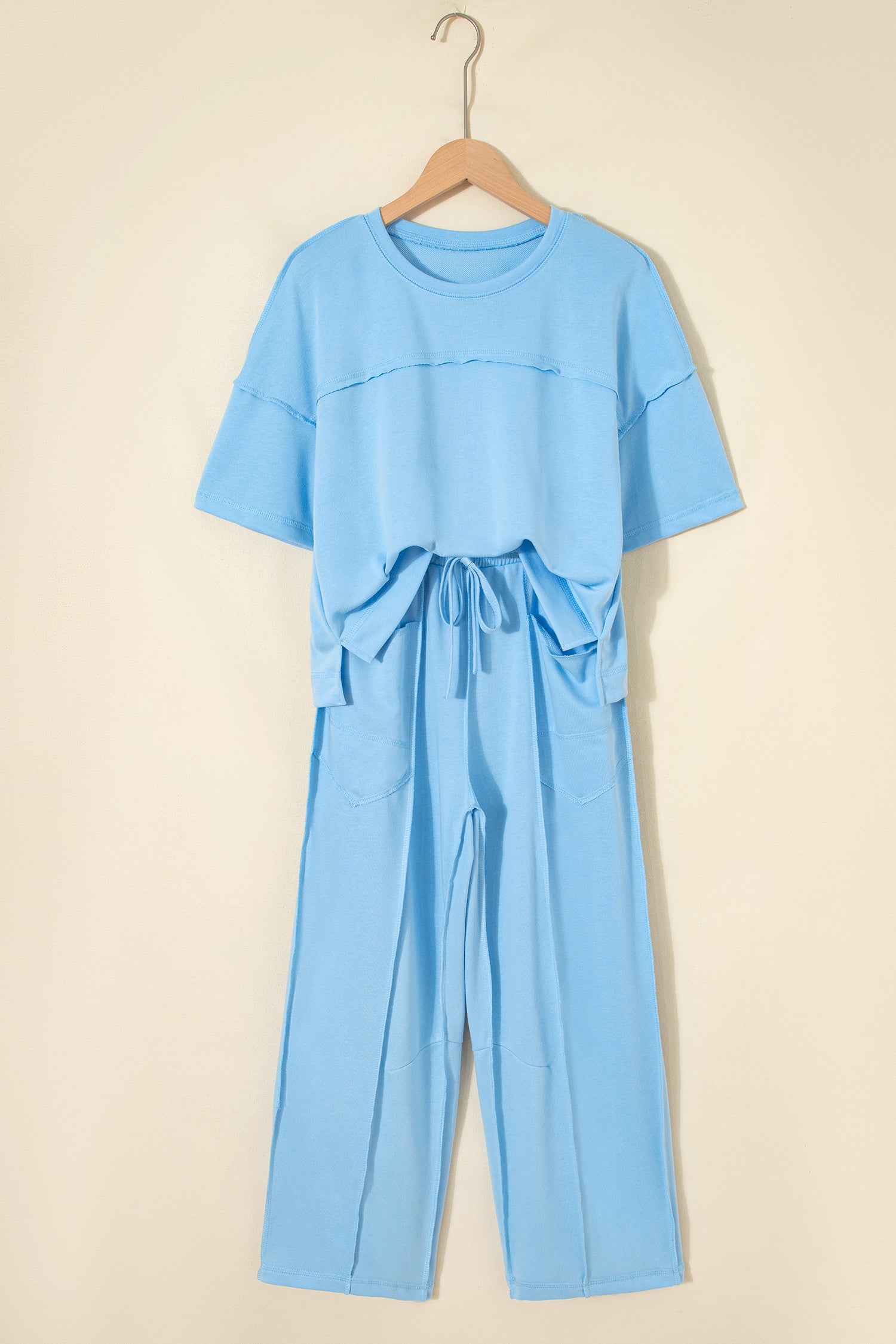 Sky Blue Drop Shoulder Boxy Tee and Barrel Pants Set