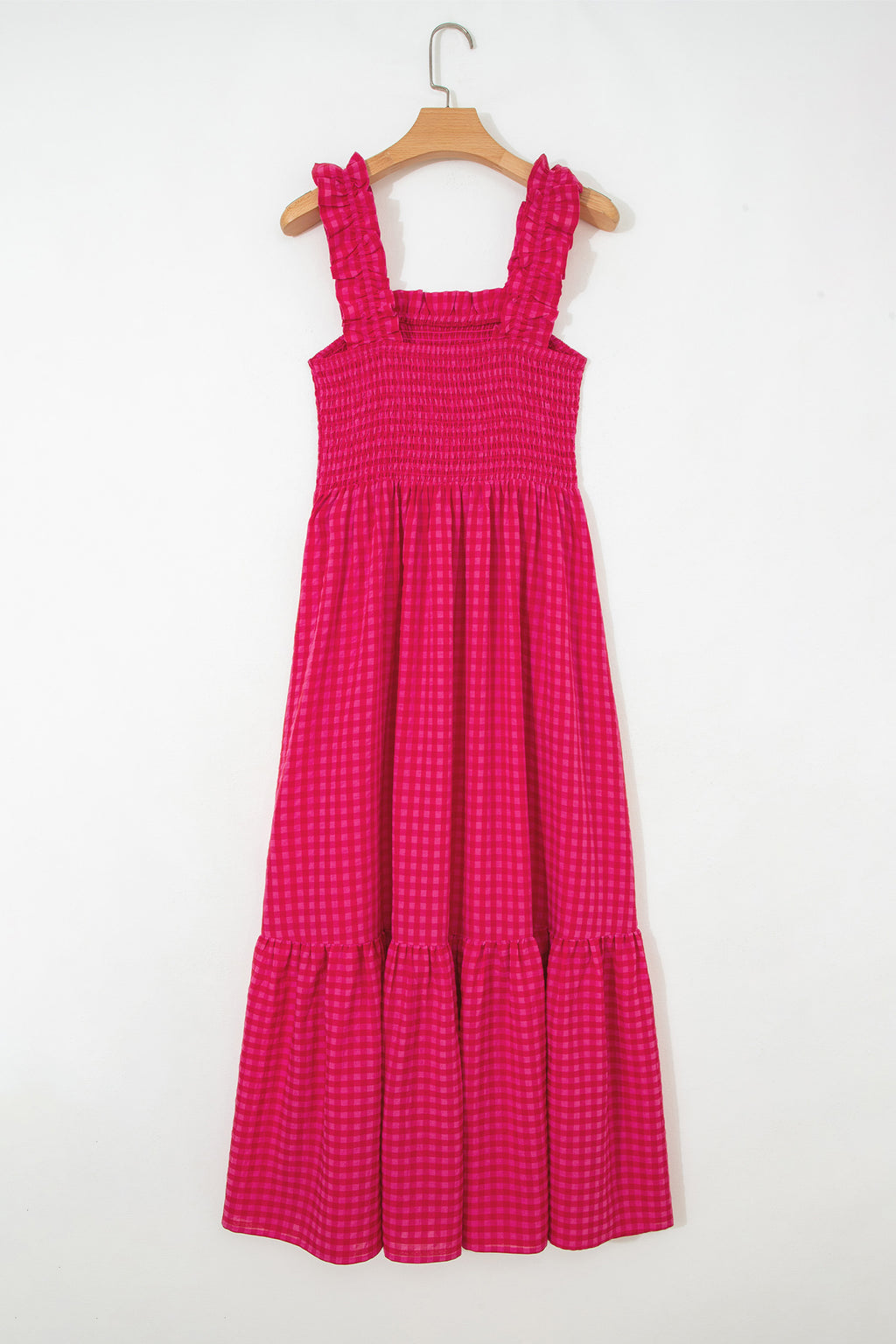Red Plaid Square Neck Fit-and-flared Vacation Sundress