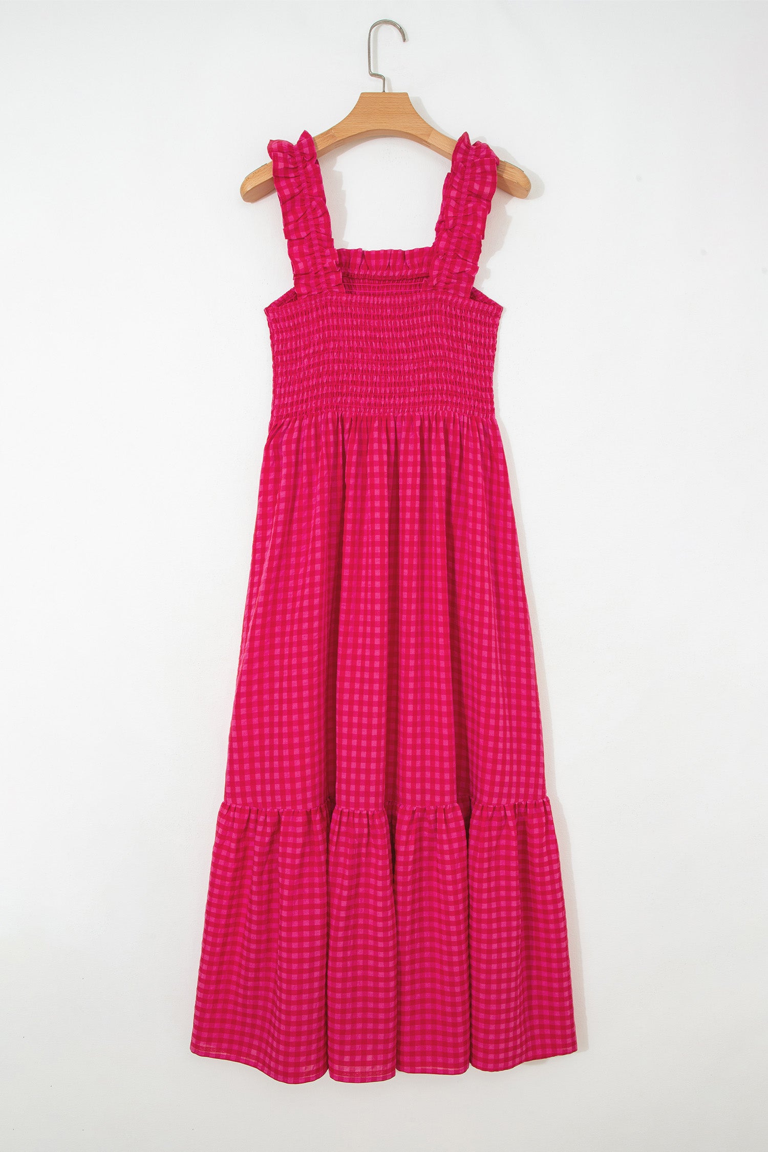 Red Plaid Square Neck Fit-and-flared Vacation Sundress