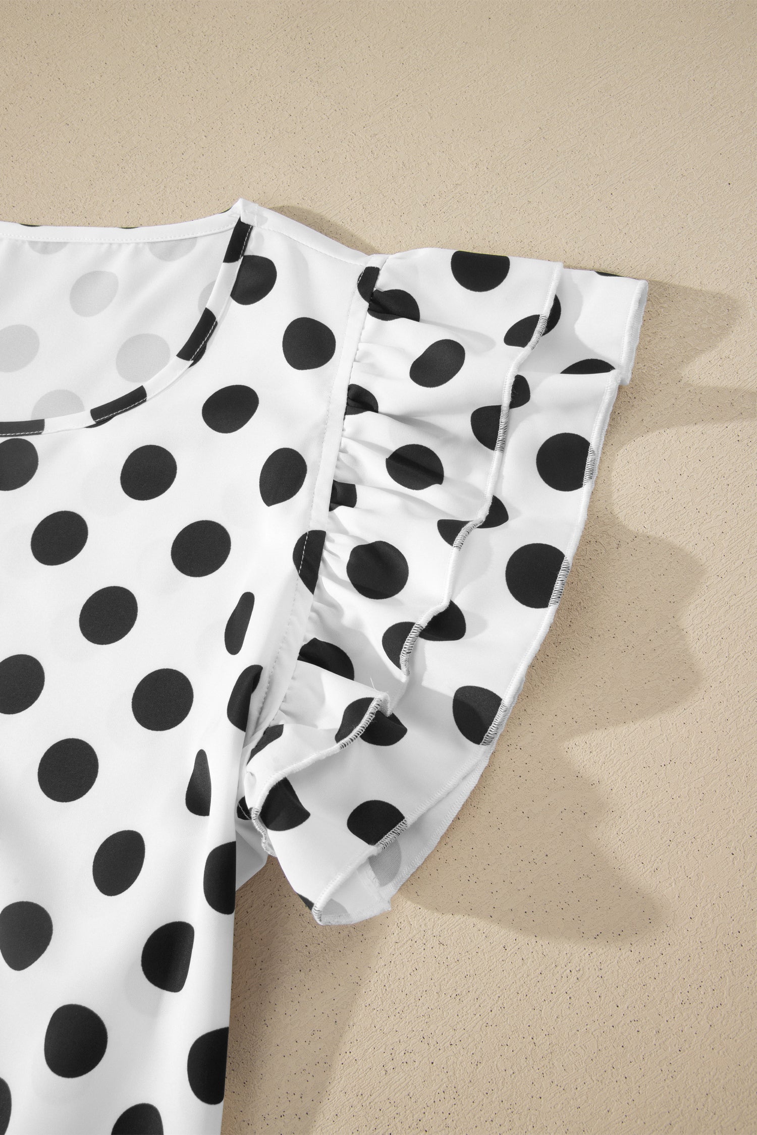 White Polka Dot Print Ruffled Short Sleeve Blouse