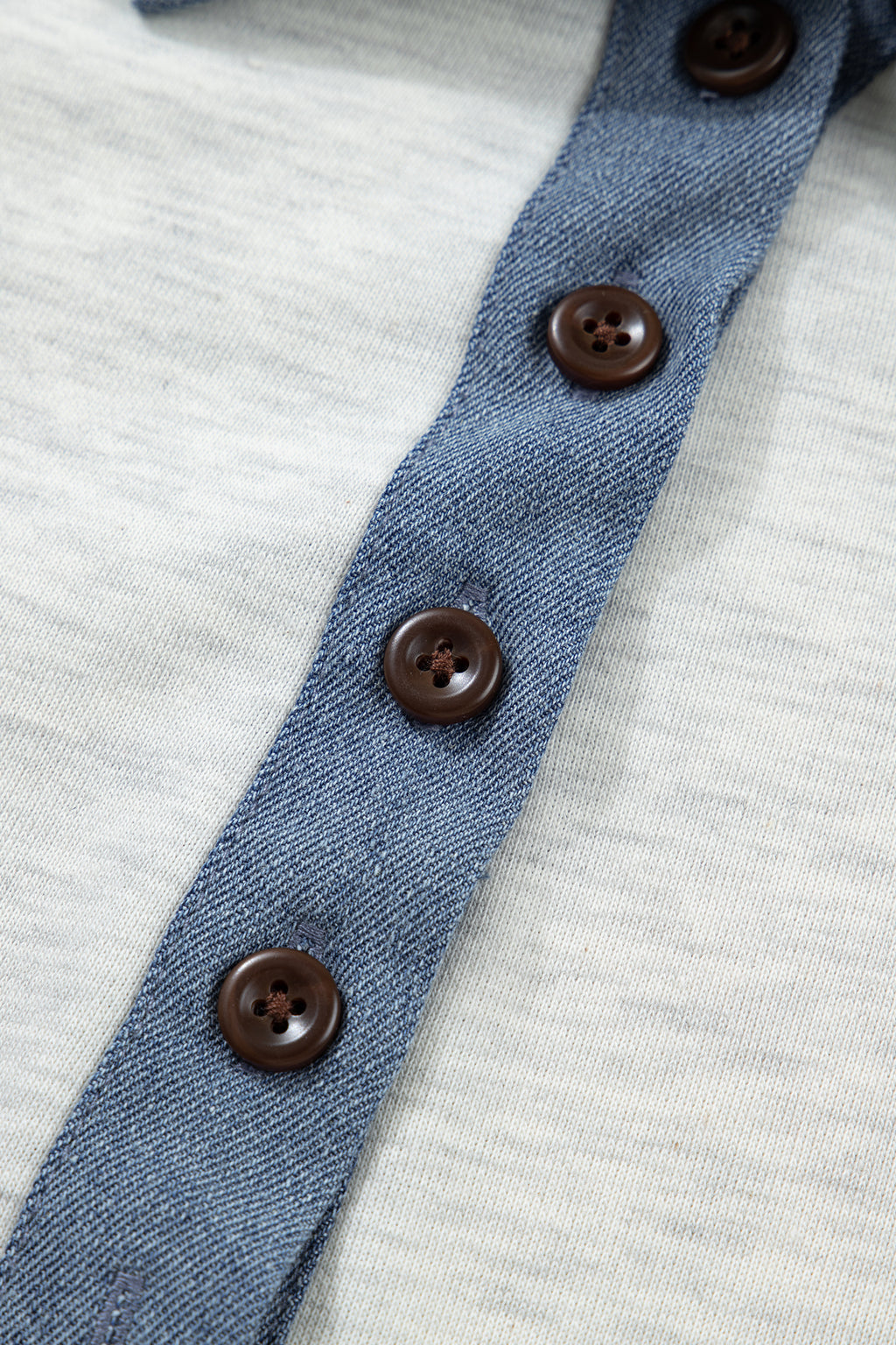 Light Grey Denim Color Block Patchwork Shirt Collar Short Sleeve Blouse