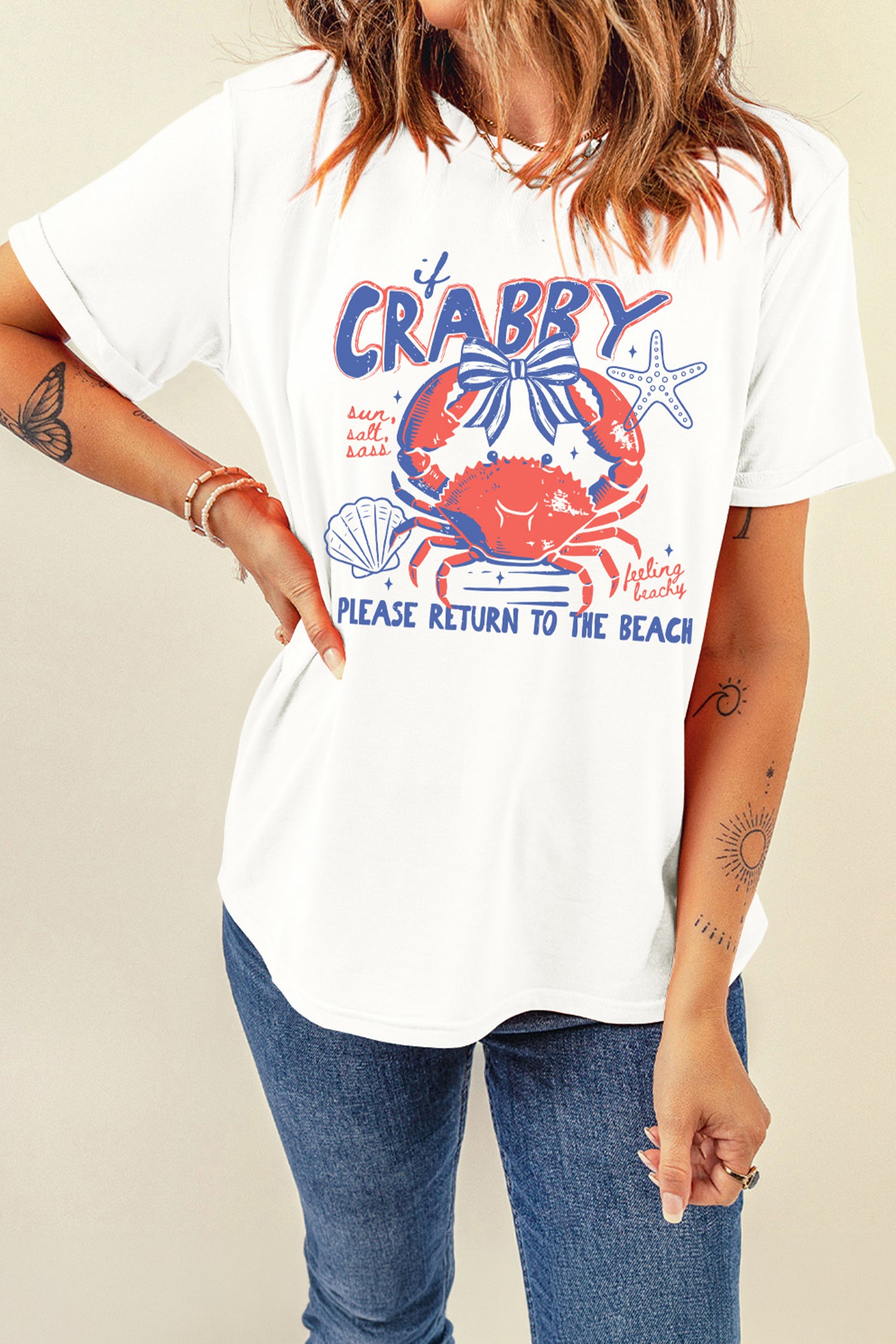 White Coquette Crabby Vacation Graphic Tee